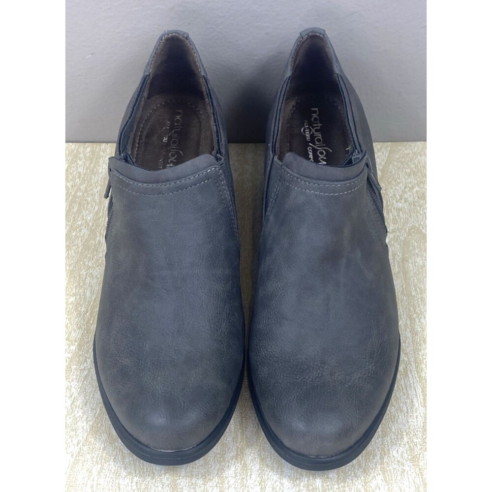 Natural Soul Womens Ankle Booties 8M Gray Zipper 2” Heel Y2K 90s Style